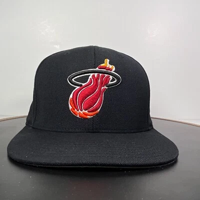 Miami Heat Hat Cap Adult Fitted 7 1/4 Mitchell Ness Is Wool  Black Structured - Image 1 of 4