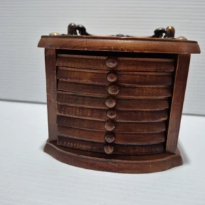 Vintage Wooden Coaster Set - Wooden Carry Box with Metal Top Handle - Picture 1 of 8