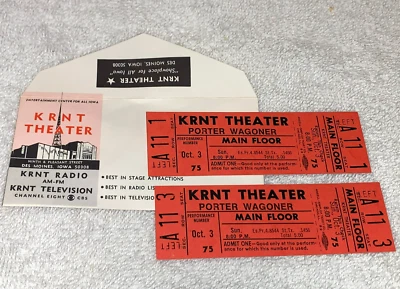 НЕИСПОЛЬЗОВАННЫЕ БИЛЕТЫ НА КОНЦЕРТ DOLLY PARTON PORTER WAGONER 2 1971 конверт KRNT Theater - Изображение 1 из 4