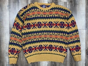 Vintage Gap Knit Sweater Fair Isle Fisherman Rib Stitch Size Large 100% Cotton - Picture 1 of 6