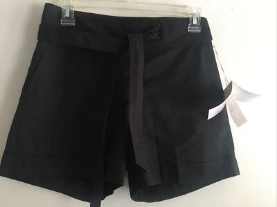 NWT ANN TAYLOR LOFT Black Sz OP MSRP $78 Linen Twill Shorts Tie Waist Pockets - Image 1 of 4