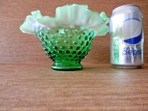 Vintage Fenton Green Opalescent Hobnail Small Bowl 6 3/4 " across Free Shipping - Picture 1 of 3