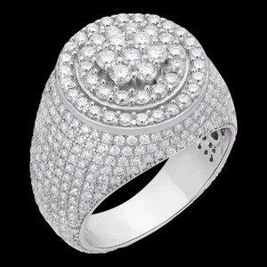 4.68ct Real Diamond Hip Hop Solid 14k White Gold Iced Round Micropave Ring 14g - Picture 1 of 16