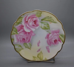 Rosenthal 8" Plate Hand Painted Pink Roses Signed Aigle Scalloped Gold - Picture 1 of 7