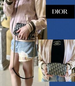 Cert.Auth. Christian Dior Navy Trotter Oblique Pouch 2 Waist Sling Crossbody Bag