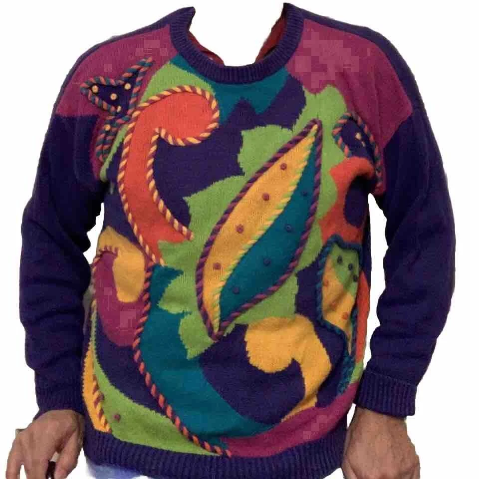 SUÉTER MUJER VINTAGE AÑOS 80 PÚRPURA PATRÓN NEW WAVE POP MOD  Foto 1 de 4