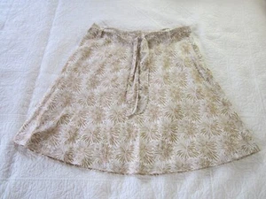 Lands' End Womens Skirt Size 16 A Line Tan/White Floral Print Belted - Picture 1 of 5