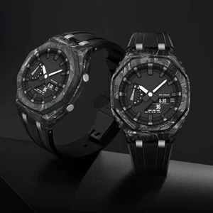 CasiOak Mod Kit Carbon Fibre Case FKM Band for GA2100/GA2110 Fluororubber Strap - Picture 1 of 23