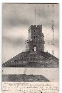 AK Prospect Hill Memorial Tower Somerville, Messe 1906 handschriftlicher Zettel RPP - Bild 1 von 2