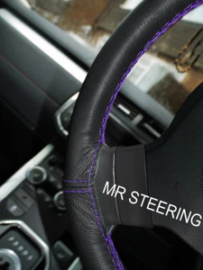 FOR NISSAN NV400 VAN 11+ BLACK LEATHER STEERING WHEEL COVER PURPLE DOUBLE STITCH - Picture 1 of 5