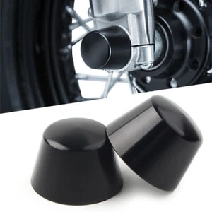 Black Front Axle Cap Nut Covers For Harley Sportster Dyna Road Glide King FLSTC - Foto 1 di 10
