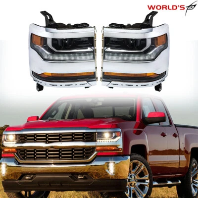 Pair Headlight For Chevy Silverado 1500 2016-2018 HID/Xenon w/ LED DRL Projector - Image 1 of 4