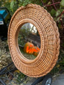 eco-friendly wicker round mirror wall mirror boho rattan mirror wall decor - Picture 1 of 11