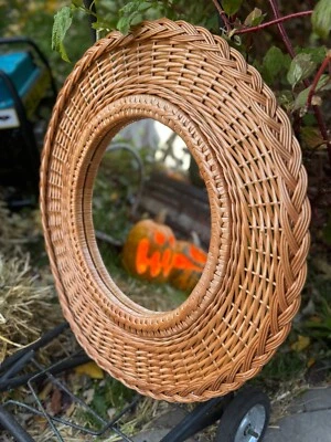 eco-friendly wicker round mirror wall mirror boho rattan mirror wall decor - Image 1 of 4