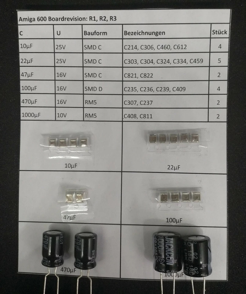 Amiga 600 Kondensatoren - ReCap - Capacitors - Kerkos - Kit - Bild 1 von 1