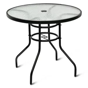 Patiojoy 32" Patio Round Table Tempered Glass Steel Frame Outdoor Pool Garden - Picture 1 of 8