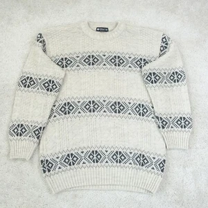 St Michael Jumper Mens Extra Large M&S Knit Fairisle Abstract Vintage Beige - Picture 1 of 11