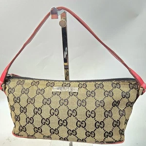 GUCCI Accessory Pouch Hand Pouch GG Canvas Leather Authentic - Picture 1 of 24