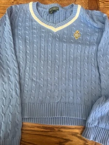 Suéter Ralph Lauren Active Azul Tejido con Cable Cricket Tenis Talla Grande Cuello en V De Colección - Imagen 1 de 6