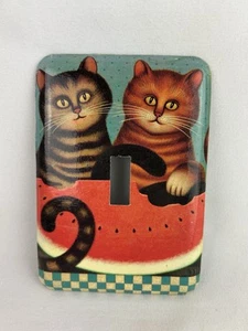Metal Light Switch Plate Cover Single Toggle Vintage Cats Eating Watermelon BN10 - Picture 1 of 3