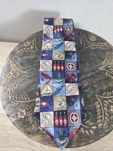 Tabasco Pepper Hot Sauce Fish Crab Print 100% Silk Tie Embossed Tabasco Logo - Picture 1 of 7