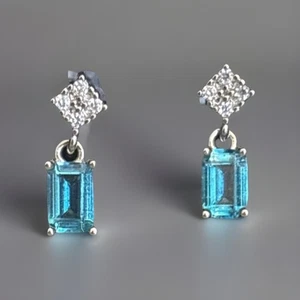 Elegante minimalistische Ohrringe Lorenzo London Blautopas Diamant Akzent - Bild 1 von 2