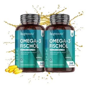 WeightWorld Omega 3 - 240 Fischöl Kapseln x2 - 2000mg - Herzgesundheit - EPA DHA - Bild 1 von 8