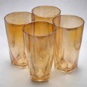 Vintage Lusterware Drinking Glasses Peach Orange Square Base 5"H Lot of 4 - Picture 1 of 5