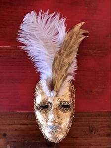 Handmade Gold Foil Venetian Style Mask Christmas Tree Ornament Small - Picture 1 of 12