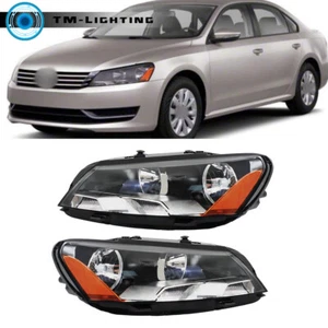 Halogen Headlamp For 2012-2015 Volkswagen Passat Left&Right Side Headlight Black - Picture 1 of 8