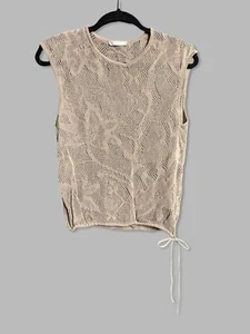 Vintage Chloé Ecru Elfenbein Transparent Spitze Häkel Strick Top Kordelzug Frankreich Large - Bild 1 von 4