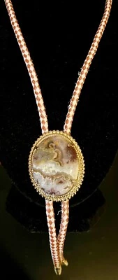 Bolo Corbata Imagen Jaspe Piedra Marrón Gris Blanco Ovalado Tono Dorado Cuentas SW 32" Foto 1 de 4