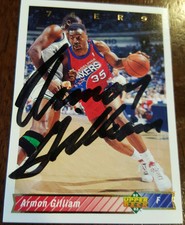 1992-93 UPPER DECK SIGNED CARD ARMON ARMEN GILLIAM 76ERS SUNS HORNETS UNLV # 299