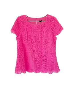J.CREW top shirt size 8 pink lace shortsleeve Barbiecore - Picture 1 of 6