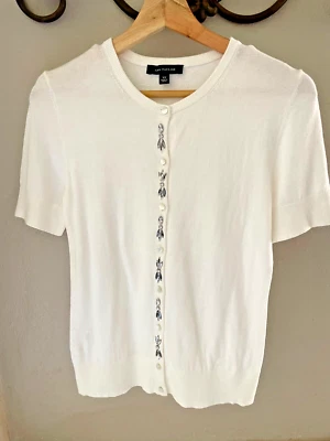 Anne Taylor Button Front Sweater Short Sleeve Beaded Rhinestone Front XS - Image 1 of 4