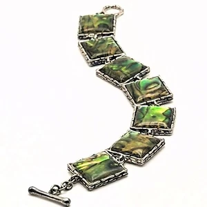 Vintage Abalone Muschel Gliederarmband, elegant grün irisierend - Bild 1 von 10