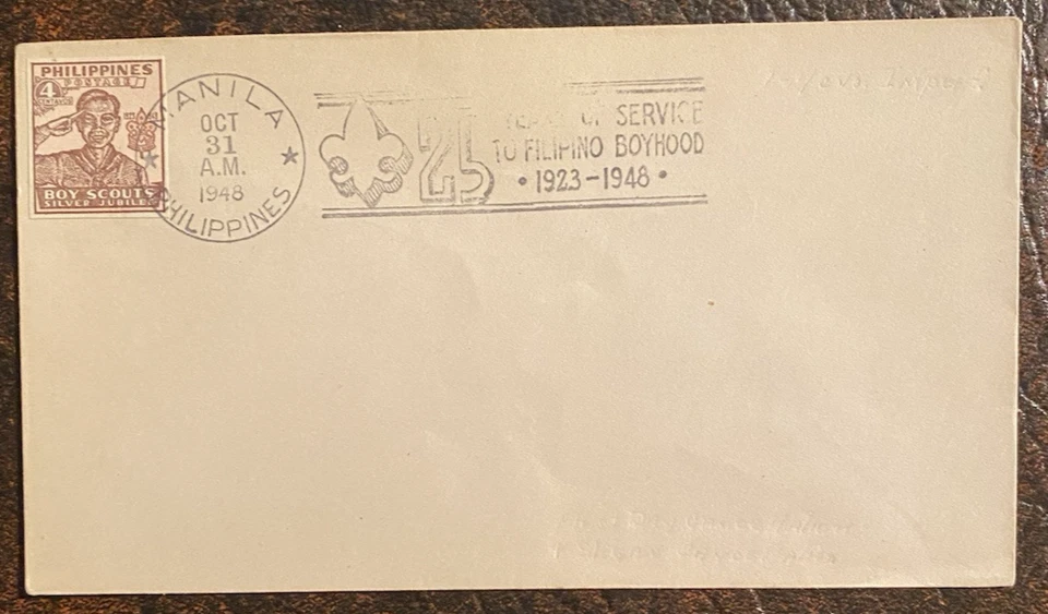 PHILIPPINES 1948 BOY SCOUTS Silver Jubilee Cover - Erased/Imprint of Address - Image 1 of 2