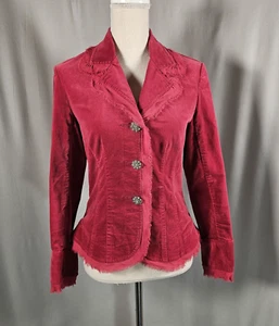 DStudio Womens Burgundy Velvet Jacket 8 Rhinestone Buttons Fringe Romantic Goth - Picture 1 of 16