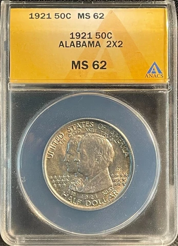 1921 50c Alabama 2x2 Half Dollar Commemorative Uncirculated ANACS MS 62 Cover