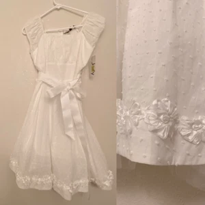 Jody California vintage fit and flare white Swiss dot embroidered lace dress 7/8 - Picture 1 of 15