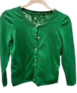 Anthropologie Knitted & Knotted Afterword Lace Back Peplum Green Cardigan,Size S - Picture 1 of 3