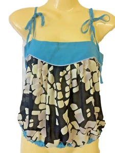 Kakali Size 10-12 Teal Navy Cream Cute Summer Crop Camisole Tie Up Top #109 - Picture 1 of 8