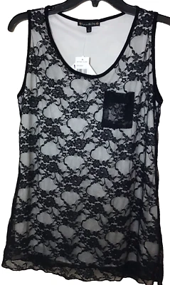 NWT SUZIE IN THE CITY black lace overlay Tank S Fairy Goth Dark Romantic Grunge - Image 1 of 4