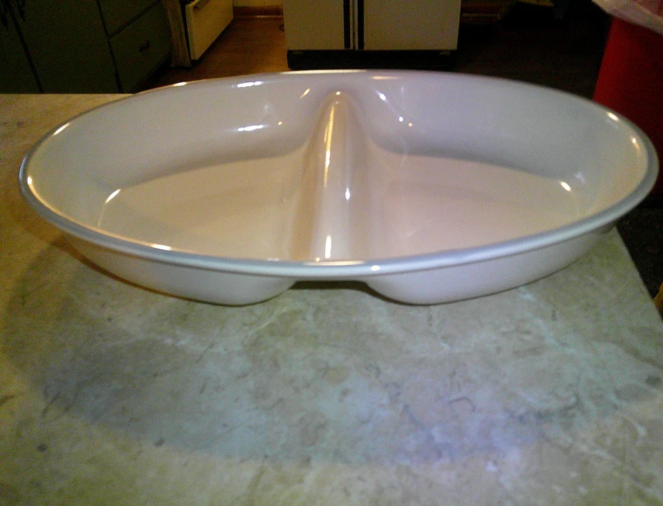 Pfaltzgraff Aura Oval Divided Vegetable Serving Bowl 13" USA Gray Stripe - Image 1 of 1