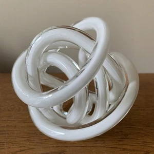 Abstract White Art Glass Infinity Knot Orb Sculpture Paper Weight Murano Style - Picture 1 of 2