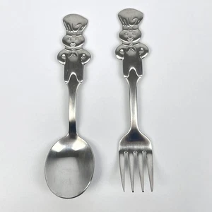 2 Stück Oneida Pillsbury Doughboy Kind Edelstahl Besteck Löffel Gabel Set - Bild 1 von 7
