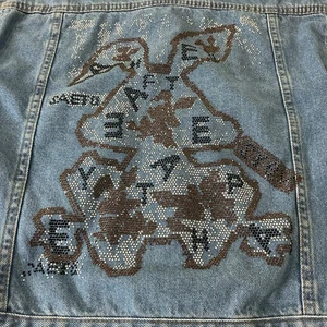 Nour Kids Wear Blinged Out Denim Jacket Bunny Rabbit Glam Trucker Street Wear 8 - Picture 1 of 13