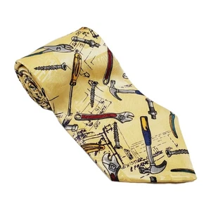 Home Improvement Necktie Gold "Tooling Around" Theme Men's Neck Tie 56x3.75" - Picture 1 of 5