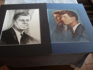 2 VTG KENNEDY LITHOGRAPHS 1 "JFK BLACK & WHITE" & 1 "BROTHERS UNITED" (20x16) - Picture 1 of 8