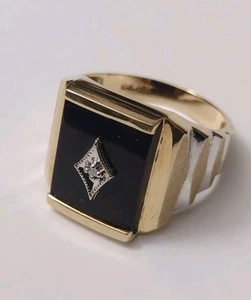 Anillo GTR Vintage Oro Amarillo y Blanco 10K Diamante Ónix Negro Para Hombre Talla 9.75 - Imagen 1 de 16